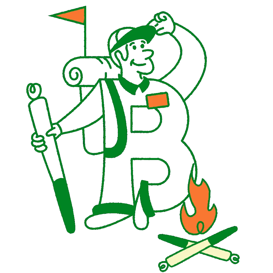 the letter B as a guy tipping his hat