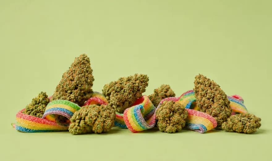 Rainbow Belts cannabis flower with rainbow candy belts