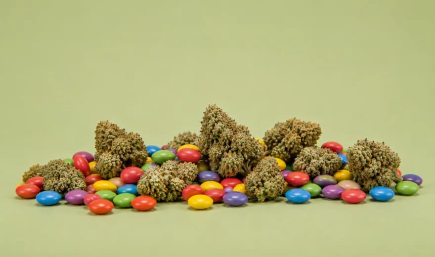 Zkittlez cannabis flower with colorful candy